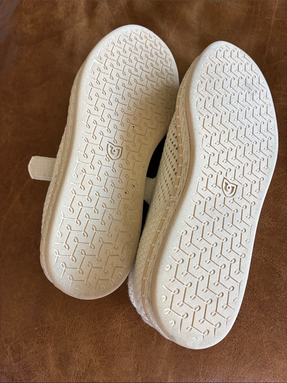 Rothy's Cream Knit Mary Jane Espadrille Flats with Gold Buckle - Picture 5 of 8